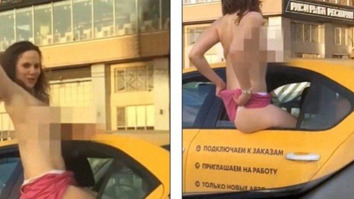 Полугола жена язди мъж на задната седалка на такси в Русия (ВИДЕО)
