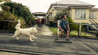Куче и стопанинът му карат скейтборд заедно (ВИДЕО)