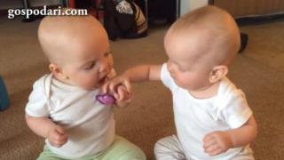 Сладки бебета близнаци се карат за биберон (ВИДЕО)