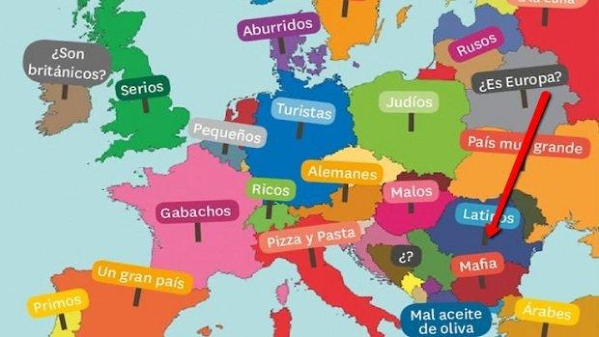 Карта на страните от Европа в испански учебник сравнява България с мафия