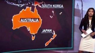 Russia Today сложи Япония на картата там, където трябва да е Нова Зеландия