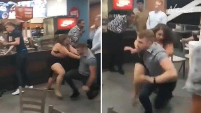 Жена, която смазва от бой  мъж в Макдоналдс, стана хит в мрежата (видео)