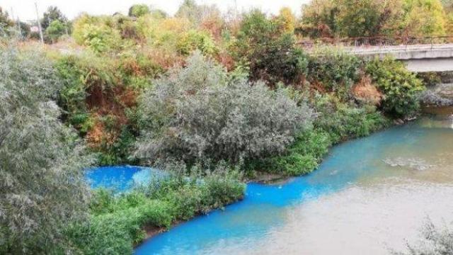Водите на река Русенски Лом се оцветиха в електриково синьо (видео)