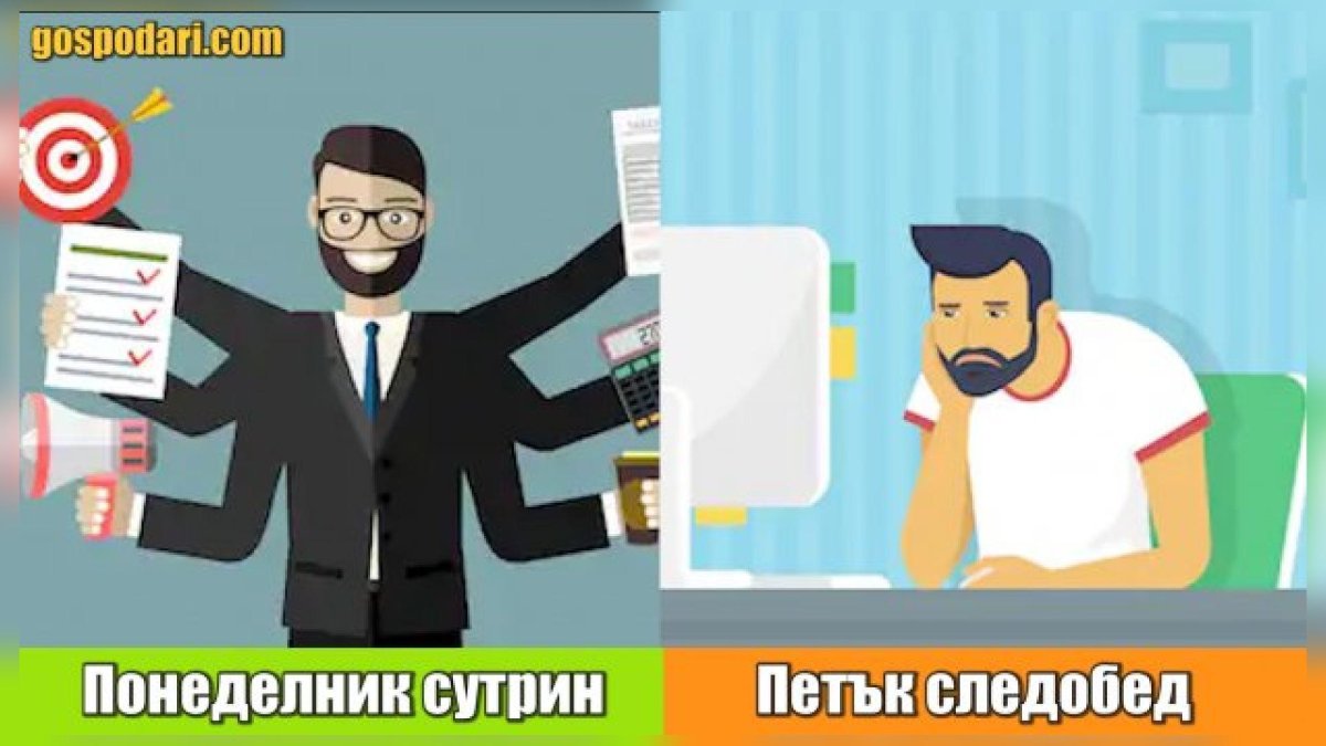 Работата в понеделник сутрин VS. работата в петък следобед (видео)