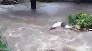 Смел мъж скочи в бурна река, за да спаси кучето си (видео)