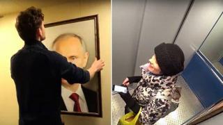 Вижте как реагират руснаци, когато видят портрет на Путин насаме (видео)