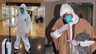 Наоми Кембъл се появи на летище покрита с предпазен костюм, маска и ръкавици (снимки)