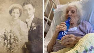 103-годишна баба отпразнува с ледена биричка победата си над коронавируса (видео и снимки)