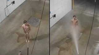 Гол мъж си взема студен душ в автомивка на самообслужване (видео и снимка)