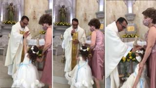 Свещеник се разсмя на церемония, след като момиченце му "даде пет" за поздрав (видео)