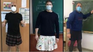 Мъже учители сложиха поли в солидарност с ученик, изключен заради носенето на пола (снимки)