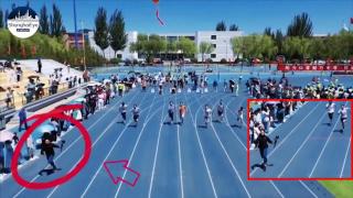 Оператор с камера надбяга спринтьори на 100 метра на състезание (видео)