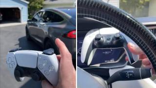 Мъж управлява Tesla от разстояние с  джойстик за PlayStation (видео)