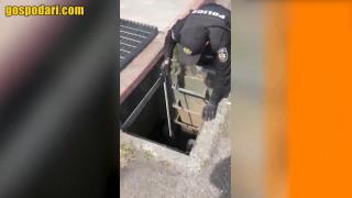 Полицай спасява патета, паднали в шахта след буря (видео)