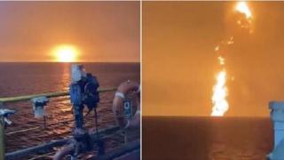 Вулкан от кал причини огромна огнена експлозия в Каспийско море (видео)