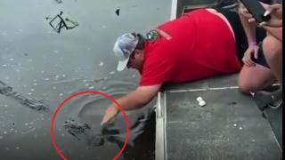 Aлигатор отваря бирата на безразсъден мъж (видео)