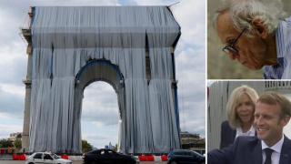 Президентът Макрон откри опакованата Триумфална арка по проект на Кристо (видео)