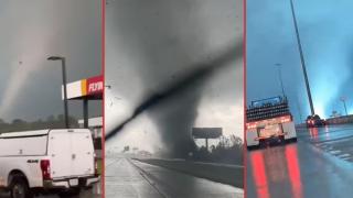 Апокалиптични кадри показват как торнадо изтръгва електрически стълб в Луизиана (видео)