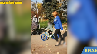 Мая Манолова спортува с костюм и токчета в парка