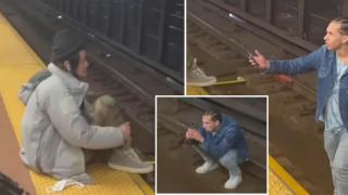 Мъж седна на релсите на метрото в Ню Йорк, за да снима приятел с телефона си (видео и снимки)
