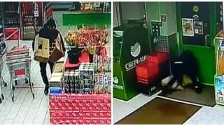 Похищение на кашони с вина в супермаркет не минава по план (видео)