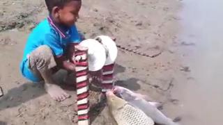 Дете показва как се хващат големи риби без скъпи такъми (видео)