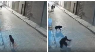 Мъж посяга да ритне улично куче и го застига моментална карма (видео)