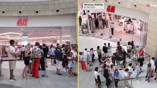 Московчани се редят на опашка пред H&M преди компанията да напусне Русия (видео)