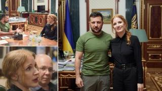 Американската актриса Джесика Частейн посети детска болница в Украйна (видео)