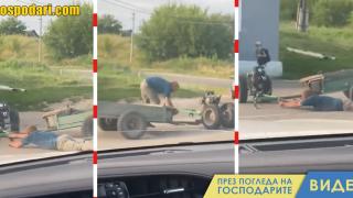 Пиян земеделец се бори с машина (видео)