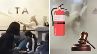 Жена атакува полицаи и стюардеси на летище с пожарогасител (видео)