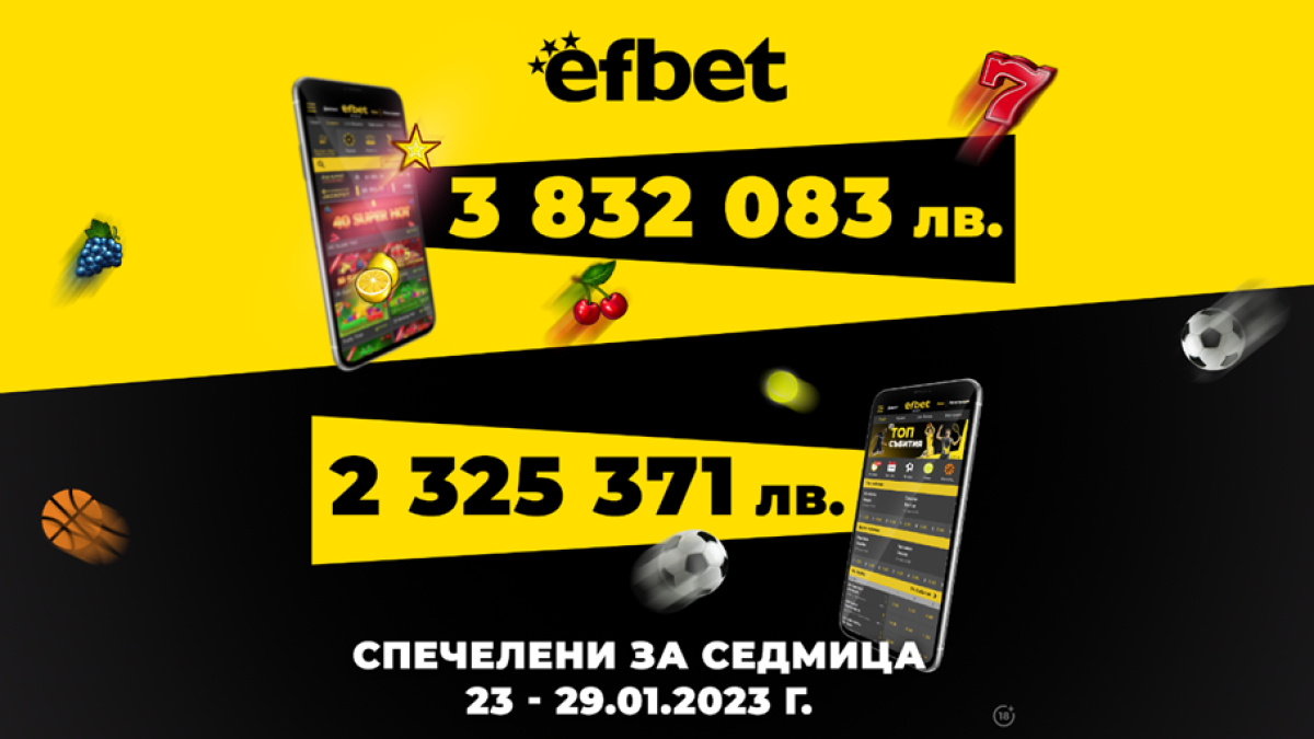 Над 6 милиона лева печалби от efbet само за последната седмица на януари