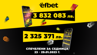 Над 6 милиона лева печалби от efbet само за последната седмица на януари