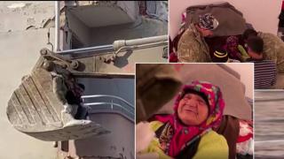 Войник се качи на багер до разрушена къща, за да даде възможност на майка да чуе сина си (видео)
