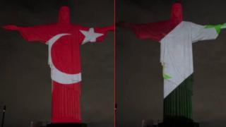 Статуята на Христос в Рио светна в цветовете на Турското и Сирийското знаме (видео)