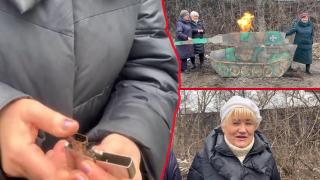 Руски лели си играят на „подпали чучело“ с макет на германски танк (видео)