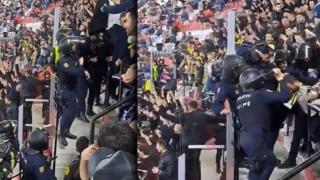 Испански полицаи пребиха турски фенове без причина (видео)