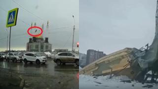 Силен вятър бутна минаре на джамия (видео)