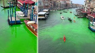 Водата в Канале Гранде във Венеция стана зелена (видео)