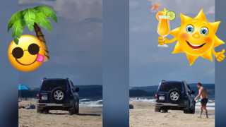 Ентусиаст реши да отиде на плаж... с колата (видео)
