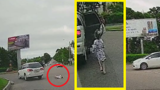 Дете изпада от кола в движение (видео)