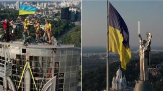 Свалиха съветските символи от паметника "Родината майка" в Киев (видео)
