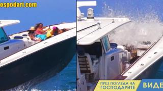 Гигантско вълнение почти потапя лодка (видео)