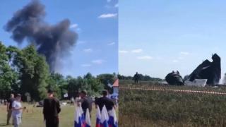 Руски изтребител се разби при учебен полет (видео)