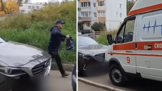 Руснак блокира с колата си линейка, напсува докторите и отиде на работа (видео)