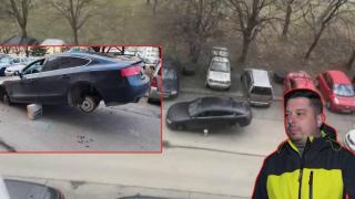 Семейство в София завари колата си вдигната на два бордюра без гуми и джанти (видео)