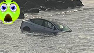 Tesla реши да поплува в ледени води, шофьор и пътник се измъкнаха невредими (видео)