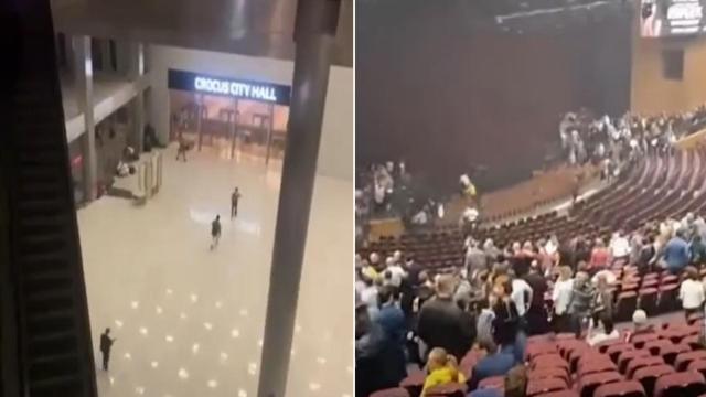 Рухнал е покривът на горящата сграда Crocus City Hall в Москва, вътре има още хора