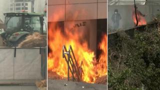 Протестиращи фермери замеряха полицаи с тор и цвекло (видео)