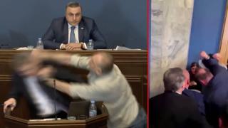 Боят в грузинския парламент продължил и извън залата (видео)